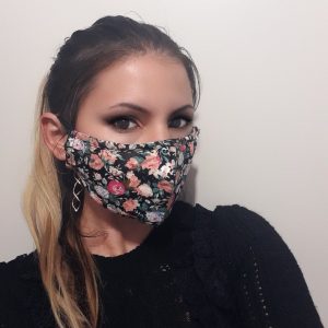 Floral black mask with filter pocket face mask 3ply