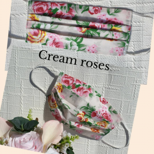 Cream roses with filter pocket face mask